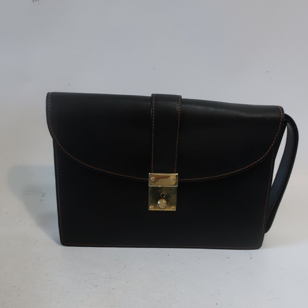 Womens Vintage Lederer Black Leather Clutch Bag - Picture 2 of 12